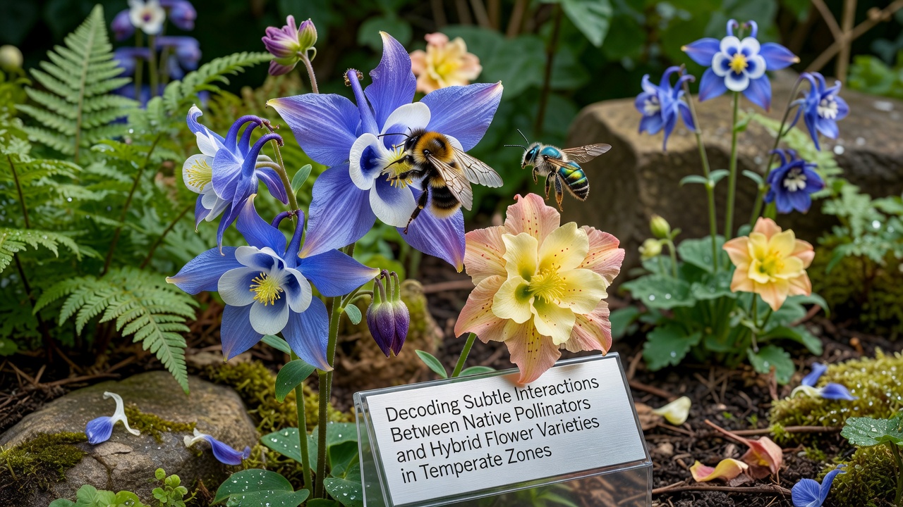 Close-up of a hoverfly on a hybrid bloom with native pollinator activity visible in background temperate landscape
